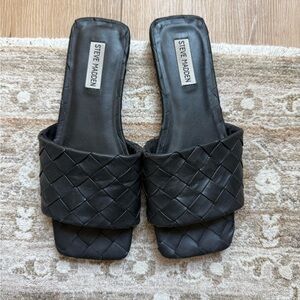 Steve Madden Black Leather Slide Sandals